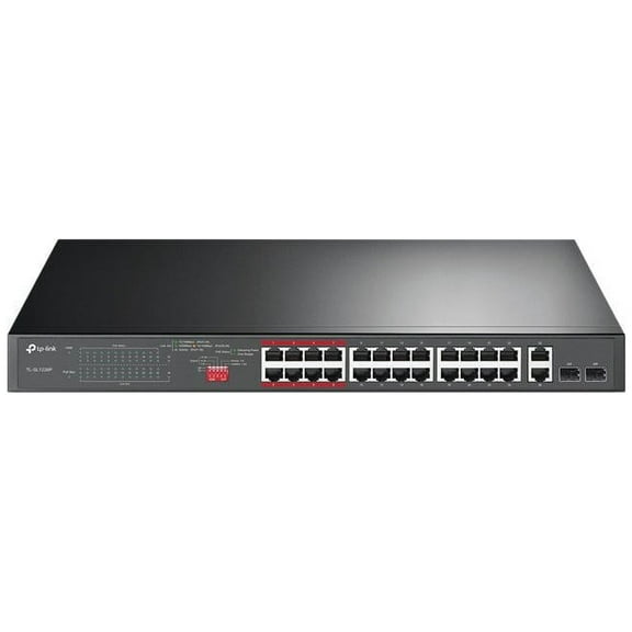 TP-Link 24 Port Fast Ethernet PoE Switch | 24 PoE  Ports @250W, w/ 2 Uplink Gigabit Ports and 2 Combo SFP Slots | Plug & Play | Extend Mode | Priority Mode (TL-SL1226P)