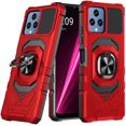 thumbnail image 2 of Compatible for T-Mobile REVVL 6 5G Case with Tempered Glass Screen Protector [Military Grade] Ring Car Magnetic Mount Kickstand Shockproof Phone Cover - Red, 2 of 7