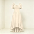 thumbnail image 6 of LEKWK Renaissance Dress Women Puff Short Sleeve Ruffled Hem Medieval Dress Corset Waist High Low Flowy Maxi Sundress Halloween Costumes, 6 of 8