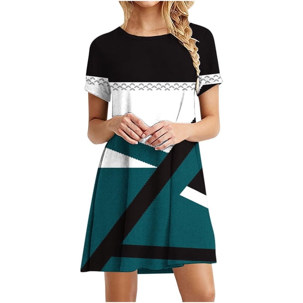 Vestido de Manga Corta para las Mujeres Casual Impreso Cuello Redondo, Vestido de las Señoras para la Primavera Y el Verano de Uso Diario