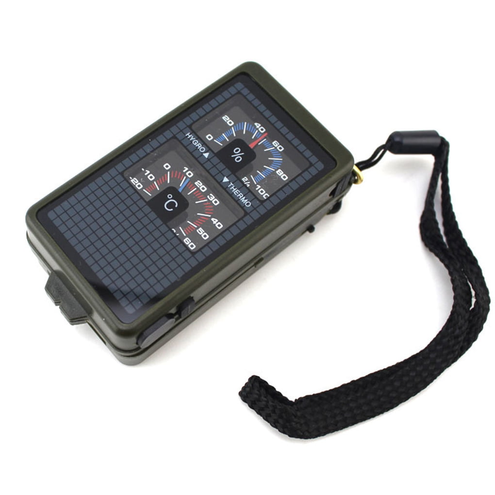Outdoor Multi Functions 10-in-1 ABS Resin Compass Thermometer Hygrometer Reflector