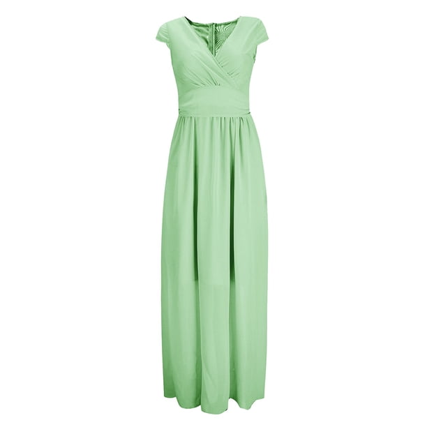 lime green wedding bridesmaid dresses Wedtrend Women Light Green Bridesmaid Dress A Line Deep V Neck Dusty Sage  Wedding Guest Party Dress with Half Sleeves – WEDTREND main image 1