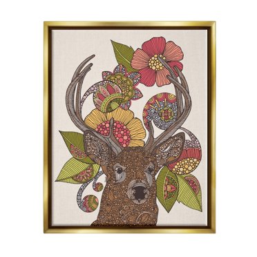 Stupell Industries Detailed Deer Wild Floral Blossoms Mandala Fractals Graphic Art Metallic Gold Floating Framed Canvas Print Wall Art, Design by Valentina Harper