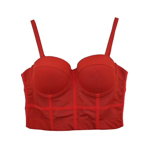 Corset Tops for Women Crystal Mesh Going Out Camisole Crop Top Date Night Summer Fashion Party Cami Tanks (XL, Red|Mesh)