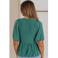 thumbnail image 3 of Women's Green Puff Sleeve Smocked Top, 3 of 20