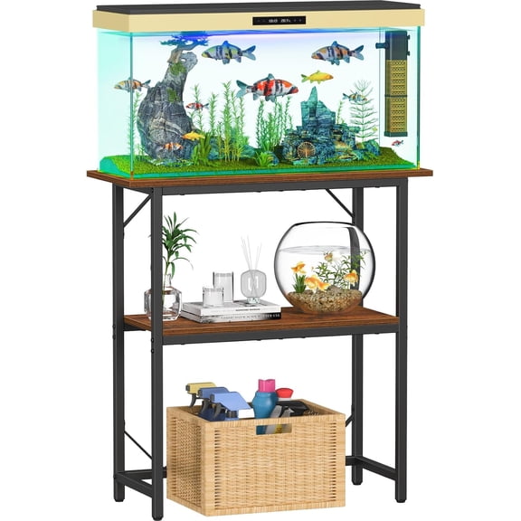 10-30 Gallon Fish Tank Stand, Aquarium Stand 2-Tier Storage Shelves, Heavy Duty Terrarium Stand for Home Office Fish Tank Shelf, 30" L x 11.8" W x 30.7" H, Rustic Brown
