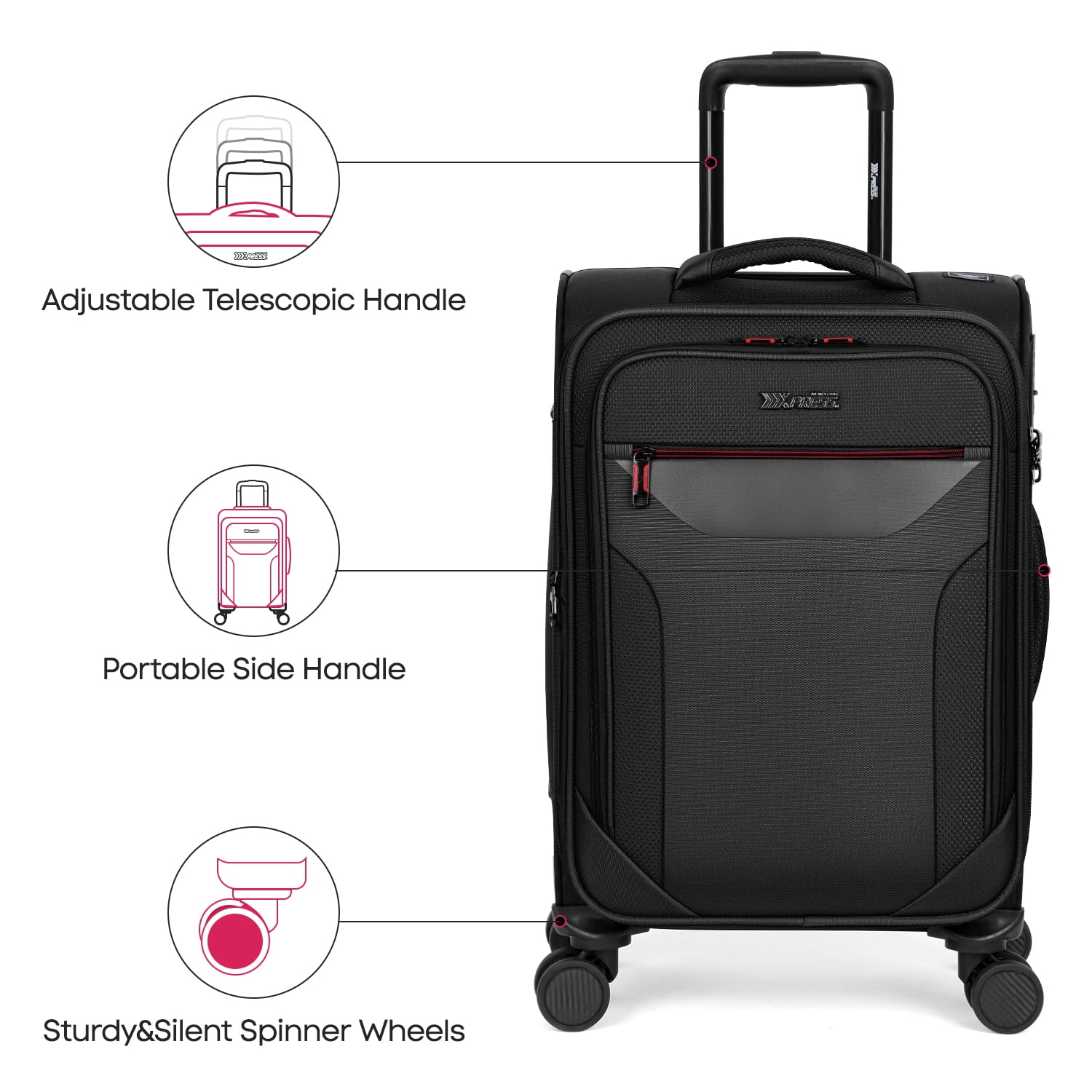 New York Xpress 28" Softside Expandable Checked Luggage, Lightweight Spinner Suitcase with TSA Lock, Black - WD8817