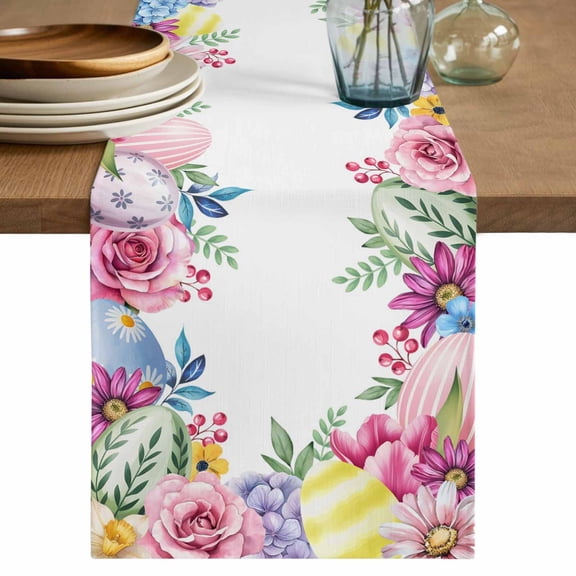 Table Runner 72 Inches Long for Kitchen Dining, Easter Flowers Dresser Scarf Farmhouse, Dining Table Decorations for Wedding/Parties, Eggs Spring Colorful Tulips Daisy Berries 18 x 72 In