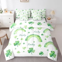 Feelyou St. Patrick's Day Bedding Comforter Set 7pcs, Rainbow Shamrock King Bedding Sets