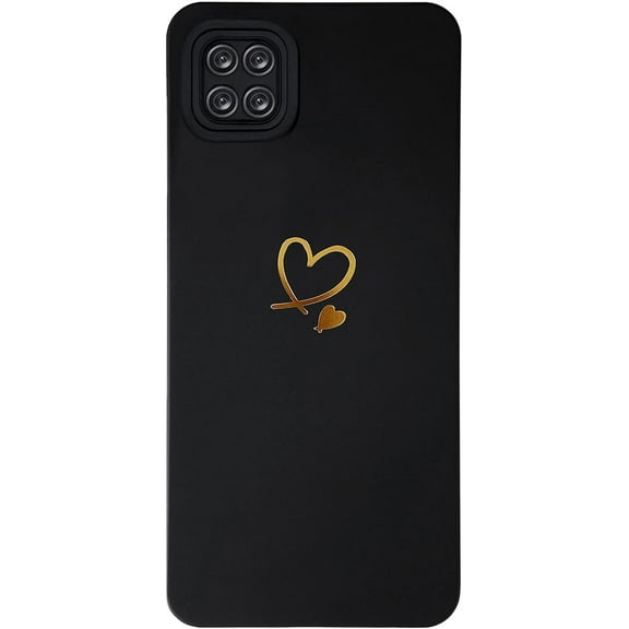 for Galaxy A22 Case 5G(6.6" 2021),Cute Bling Plated Gold Love Heart with Anti-Fall Camera Lens Cover Protection Soft Anti-Fingerprint Anti-Dust Phone Case for Samsung Galaxy A22 5G - Black