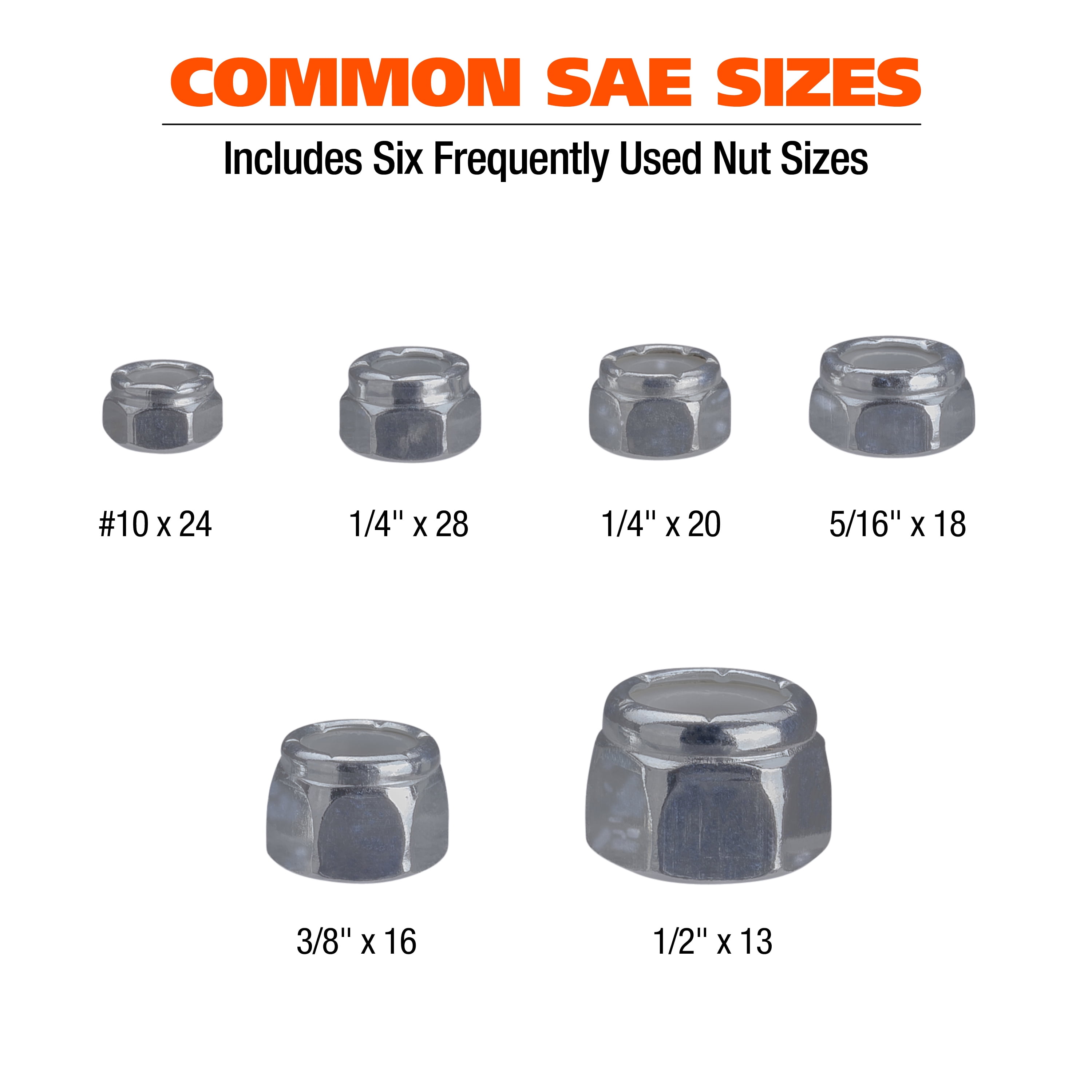 Great Neck Tools Nylon Lock Nut Assortment, 150 Piece Set