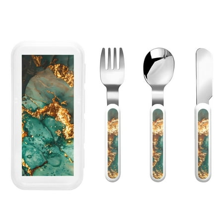 

Salouo Emerald Color Gold Marble Pattern 3 Pieces Toddler Utensils Kids Silverware Set Stainless Steel Utensils for Kids Children Safe Spoons Forks & Knife Dishwasher Safe