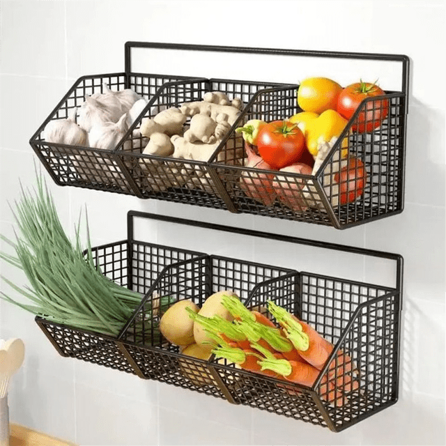 Kitchen Rack Wall Mounted Seasoning Spice Vegetable and Fruit Storage Rack Wall Drain Basket Punch-Free