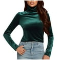 thumbnail image 2 of Aboser Women's Turtleneck Velvet Shirts Slim Fit Y2k Tops Soft Long Sleeve Basic Shirt Solid Color Casual T-Shirts Cozy High Neck Plain Blouses, 2 of 7