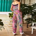 thumbnail image 4 of Women's Boho Floral Patchwork Overalls Loose Fit Linen Blend Bib Jumpsuit for Summer & Gardening Pink S, 4 of 6