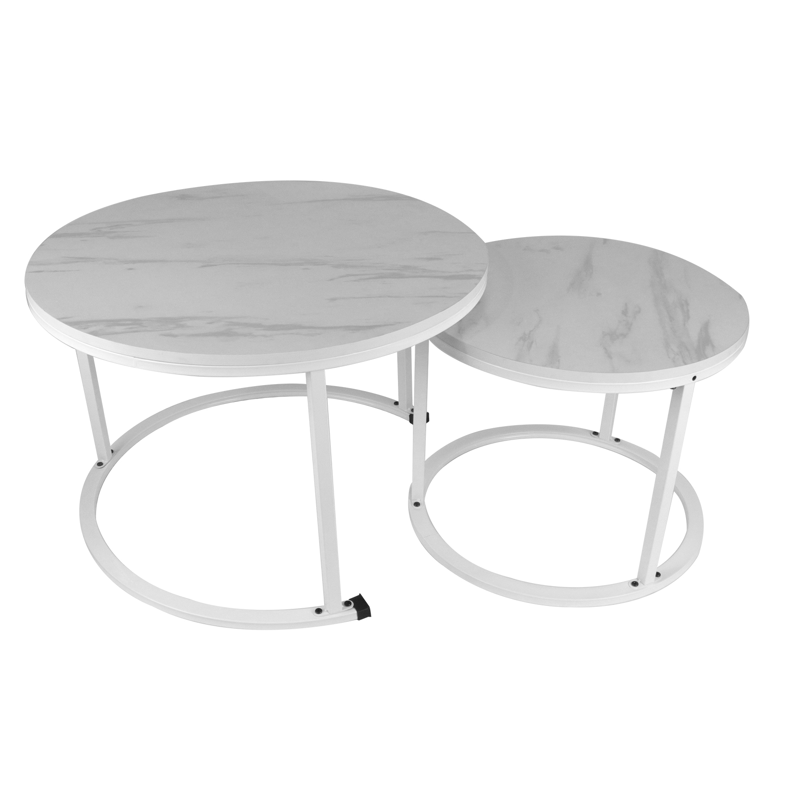 Small Round Nesting Coffee Table 27" Wood and Metal Stacking Coffee