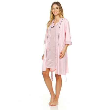 

Women Kimono Robe Gorgeous Loungewear 2PC Set Sleepwear Camisole & Robe Pink M