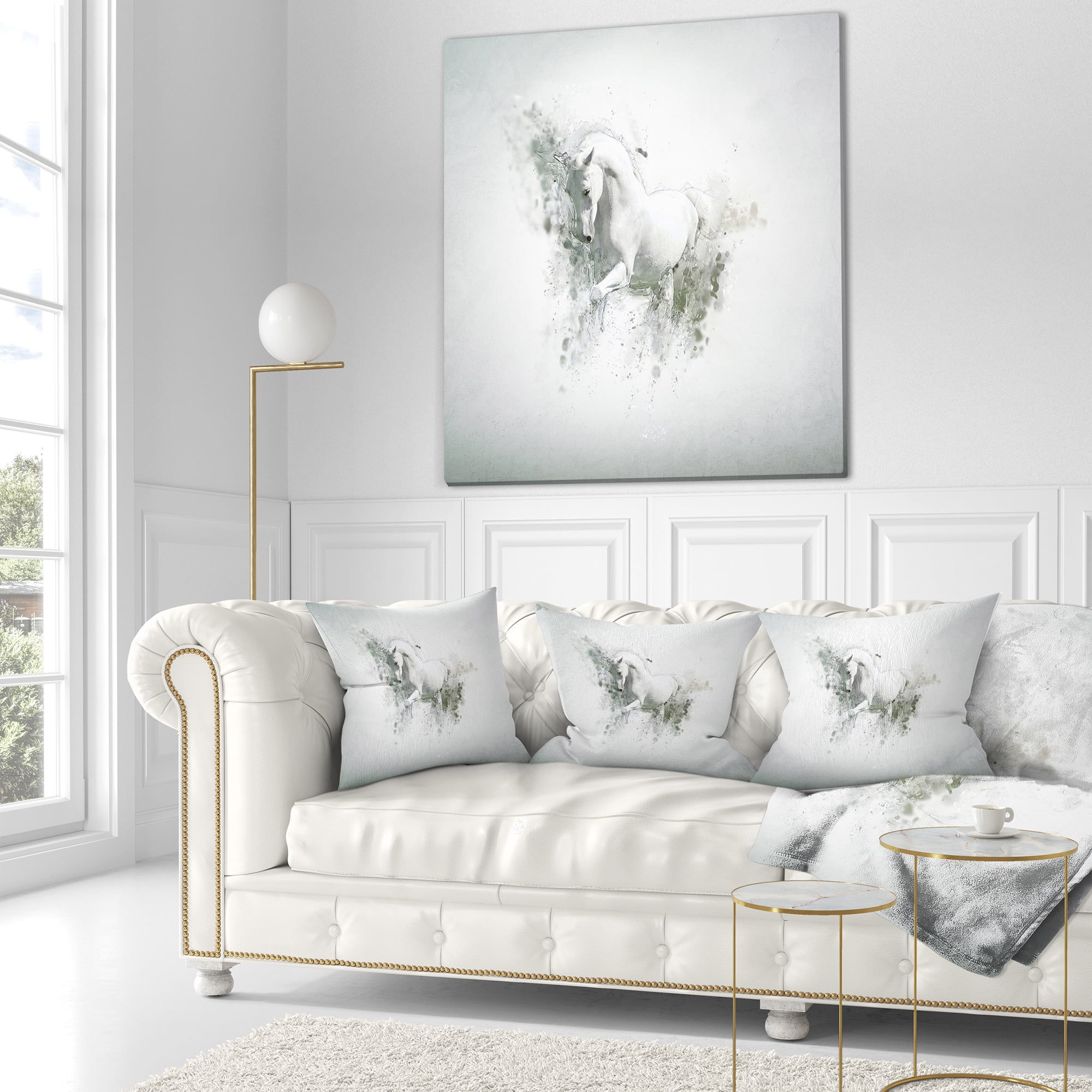 Designart Graceful White Horse - Animal Throw Pillow - 16x16
