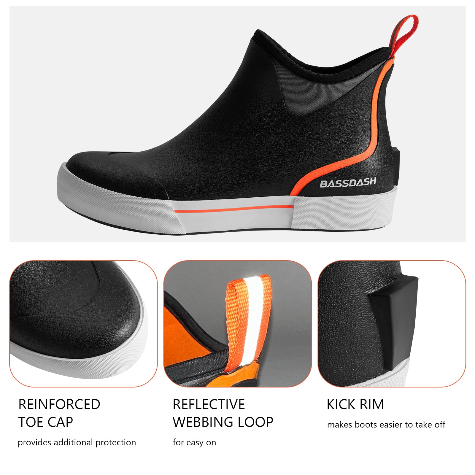 Bassdash Men’s 4.5" Waterproof Fishing Deck Boots Anti-Slip Rubber Ankle Boots Rain Shoes for Boating Gardening Working