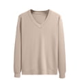 thumbnail image 2 of Sweaters for Men Long Sleeved V Neck Solid Color Texture Design Sweater Khaki 2XL, 2 of 6