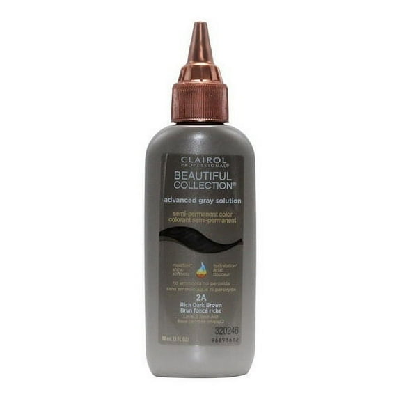 Clairol Beautiful Collection Semi Permanent Hair Color, Rich Dark Brown 2A, 3 Oz, 2 Pack