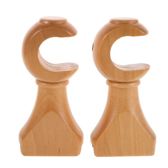SEWCHICS Curtain Rod Brackets, Wooden, Stylish End Caps, Beige, 2Pcs