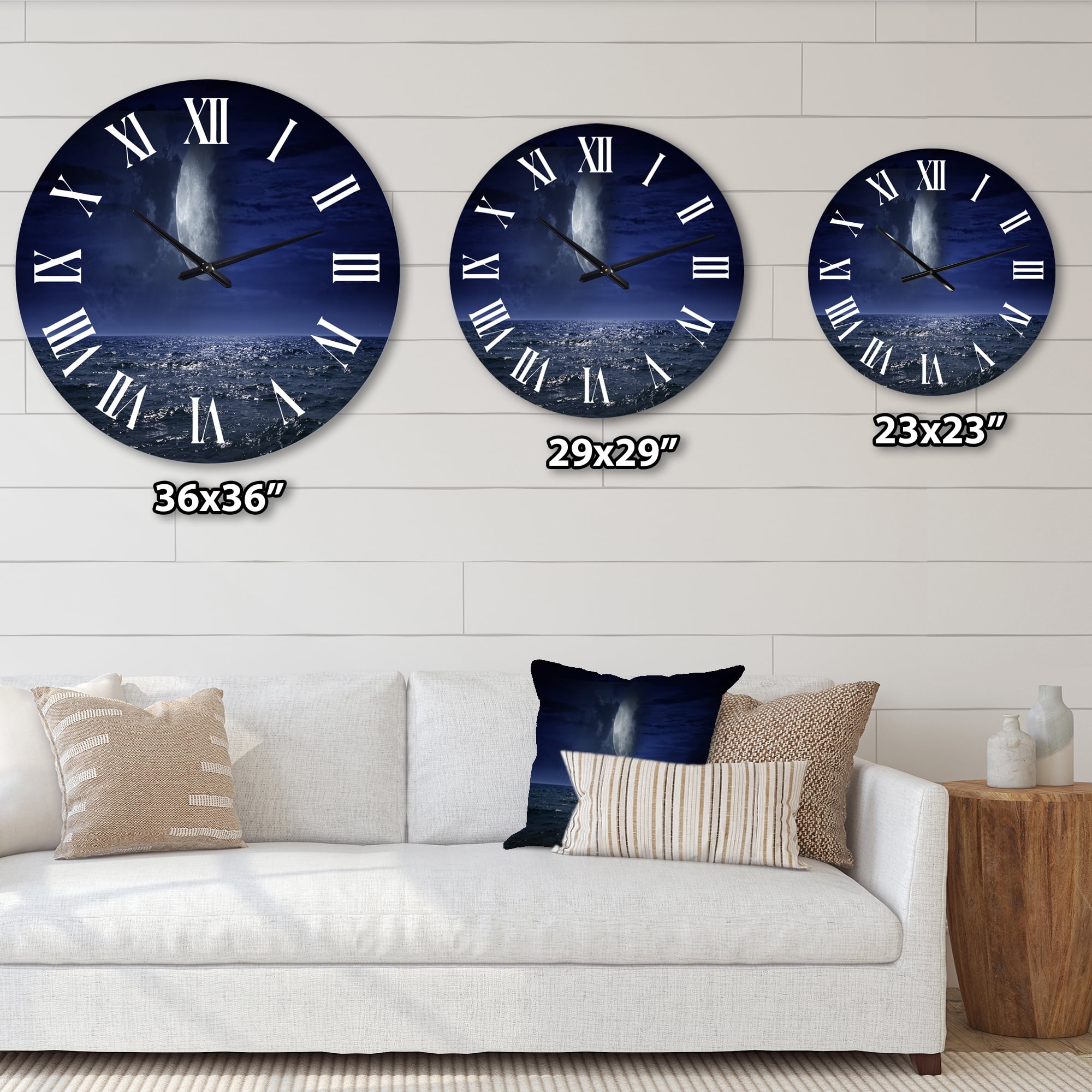 Designart 'Full Moon Over Dark Ocean At Night' Nautical & Coastal Wall Clock