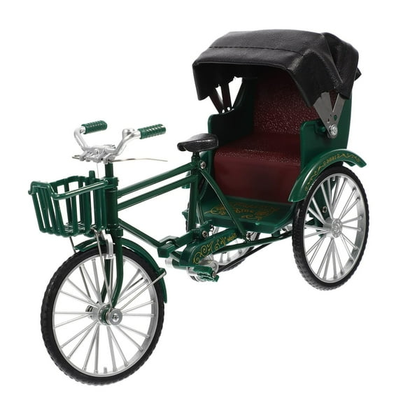1:10 Iron Three Wheeld Rickshaw Miniature Figurine Tricycle Model Creative Desktop Decoration For Adults Collectors