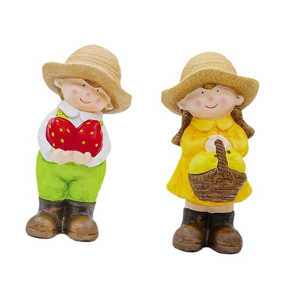 Conjunto de 2 figuras de jardín (niña): figuras decorativas para jardín, terraza, escritorio y hogar.