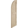 thumbnail image 3 of Ekena Millwork 12"W x 38"H (26" Low Side) Timberthane Pecky Cypress Two Equal Louver w/Quarter Round Arch Top Faux Wood Shutters (Per Pair), Primed Tan, 3 of 6