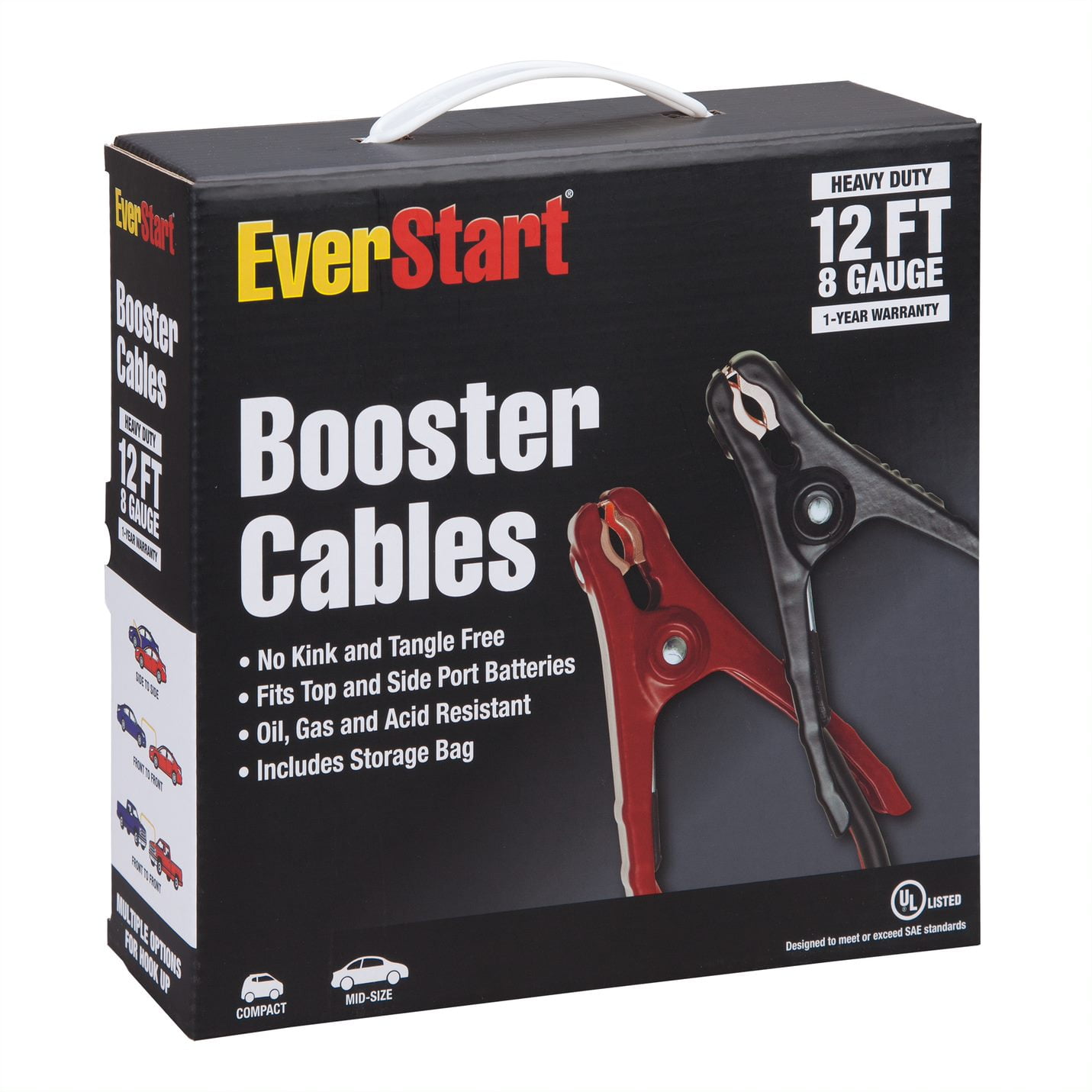 Everstart Jumper Cables 12 feet 8 AWG gauge, Heavy Duty Clamps, Tangle-Free