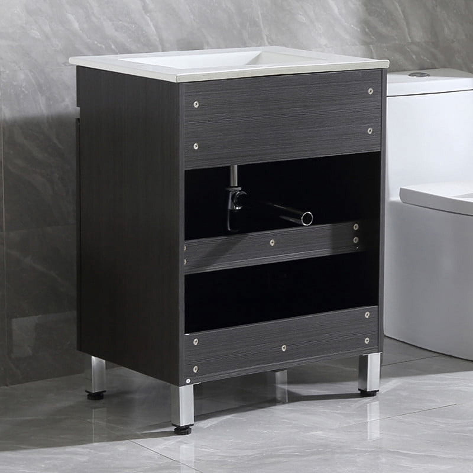 Walsport 24" Bathroom Vanity Set with Sink Combo Cabinet,Modern Freestanding Sink Cabinet,Bathroom Vanity Cabinet with Ceramic Vessel Sink,Faucet and Drain,Black