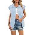 thumbnail image 2 of Njagoc3 Women Plaid Sleeveless Shirt Casual Button Down Collared Top, 2 of 6