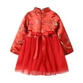 thumbnail image 3 of LittleSpring Toddler Girls Chinese Qipao Dress Lunar New Year Fleece Lined Tutu Dress Long Sleeve Cheongsam Dress Red Phoenix 4T, 3 of 7