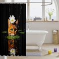 thumbnail image 3 of Manfei Countryside Cat Shower Curtain 72Wx78L, Summer Lotus Leaf Bath Curtain, Black Orange, 3 of 5