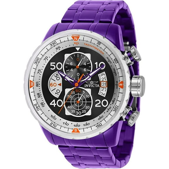 Invicta Men's 40708 Aviator Quartz Purple Toned Stainless Steel Chronograph Black Dial Watch