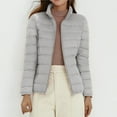 thumbnail image 3 of Black and Friday Clothing Sales Idoravan Women's Quilted Puffer Coat,Women's Puffer Jacket Stand Collar Zip Up Quilted Lightweight Down Coat Winter with Pockets Gray L, 3 of 5