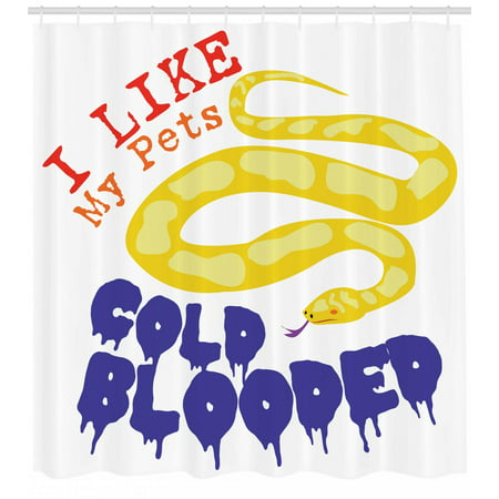 Reptile Shower Curtain, Majestic Snake Says the Wild Truth Pet Lover Best Friend Illustration Print, Fabric Bathroom Set with Hooks, Purple Yellow Red, by