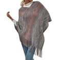 thumbnail image 2 of Poncho Shawl, Duoif Womens Color Frayed Pullover Fringed Shawl Sweater Cape Fashion Coat Shawl Wraps for Women Grey S, 2 of 8