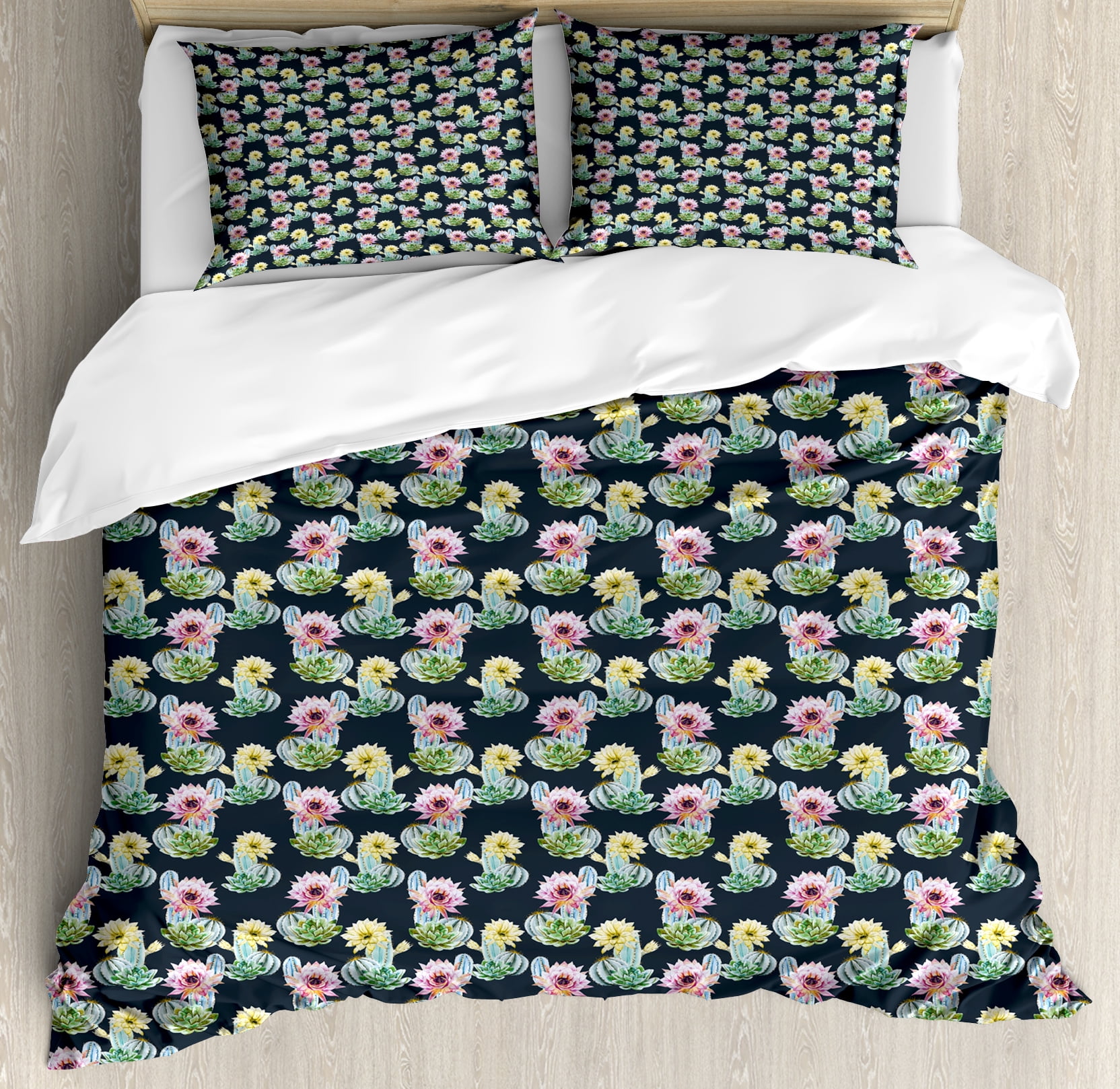 Cactus King Size Duvet Cover Set Foliage Pattern With Watercolor Cactus King Size Duvet Cover Set Foliage Pattern With Watercolor Effect Mexican Indigenous Flowers Botany Inspired Decorative 3 Piece Bedding 2