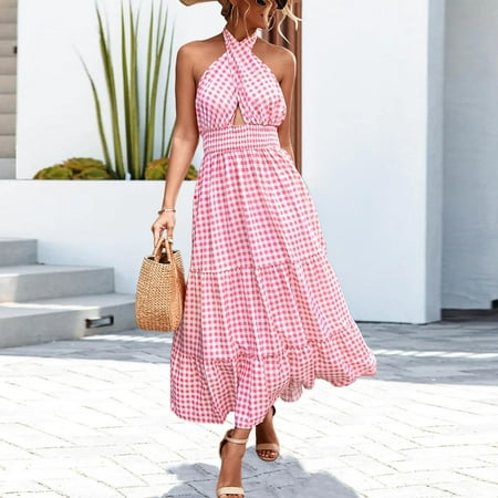 

Giligiliso Dresses For Women Clearance Women S Summer Sexy Backless Neck Tie Print Dress