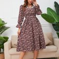 thumbnail image 4 of Vestido a media pantorrilla de manga larga con encaje floral y temperamento francés retro informal a la moda para mujer Fridja  yut6945, 4 of 7