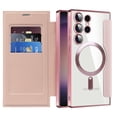thumbnail image 2 of Dteck Magnetic Wallet Case for Samsung Galaxy S25 Ultra,Shockproof Leather Card Slots Case Built-in Camera Lens Protector Plating TPU Compatible with Mag Safe Back Cover for Galaxy S25 Ultra,Pink, 2 of 7