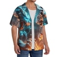 thumbnail image 2 of Rateoe Blue Dragon And White Tiger Print Mens Front Pocket Hawaiian Shirts Casual Shirts Short Sleeve Button Down Beach Tropical Shirts-Small, 2 of 5