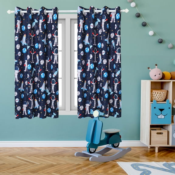 Unique Bargains 2-Piece Kids Astronaut Pattern Window Curtain Panel 42" x 84"