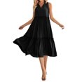 thumbnail image 3 of Lucakuins Mujer Verano A-line Midi Vestido Casual Color sólido Con cuello en V Volantes Sin mangas Suelto Vestido de playa de vacaciones Lucakuins  moda, 3 of 9