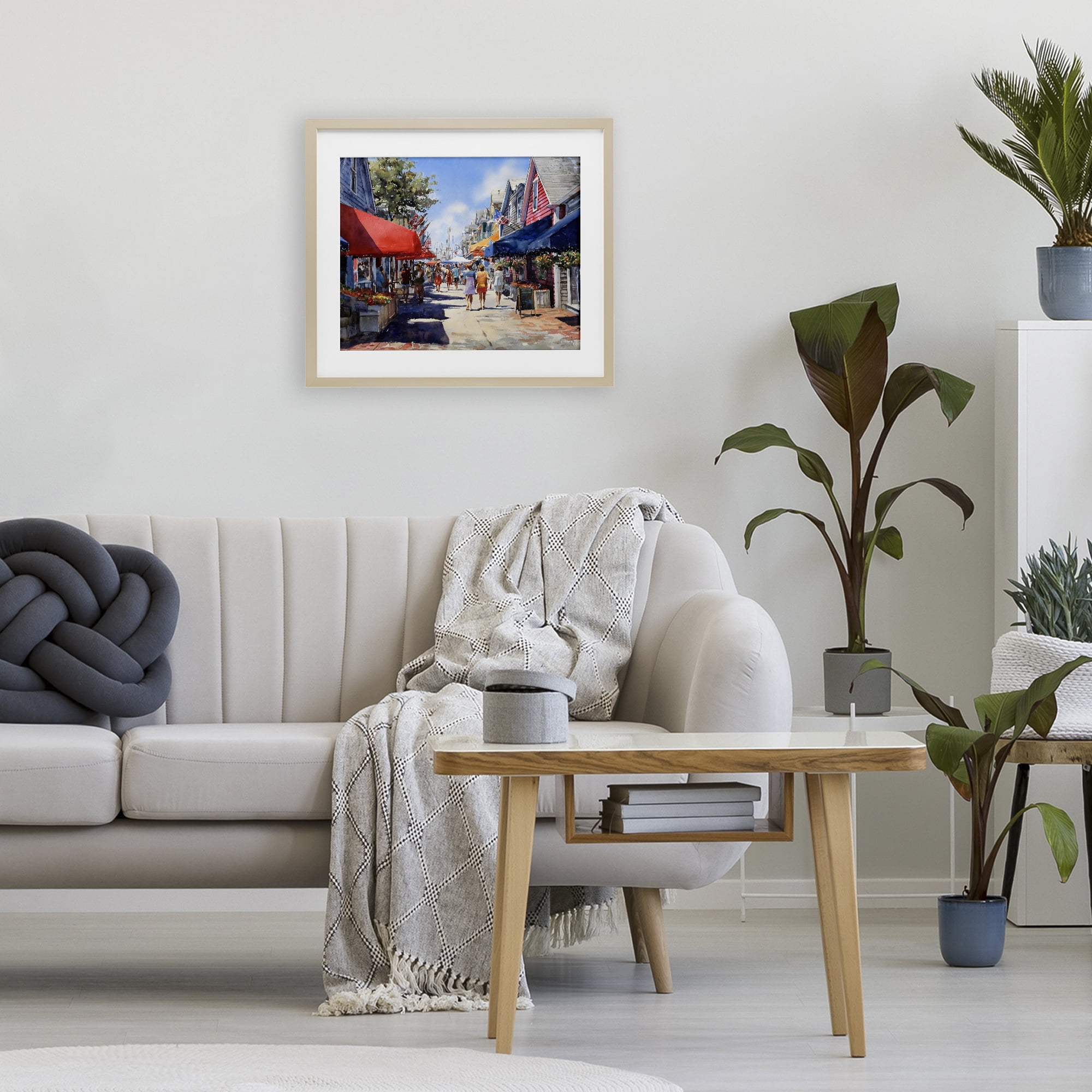 Stupell Industries American Coastal Town Stroll Birch Framed Print Under Glass, design by Franklyn Gregory
