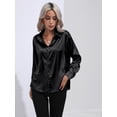 thumbnail image 4 of Blusa de mujer camisas de seda satinada con cuello en V camisa de manga larga holgada elegante, 4 of 6