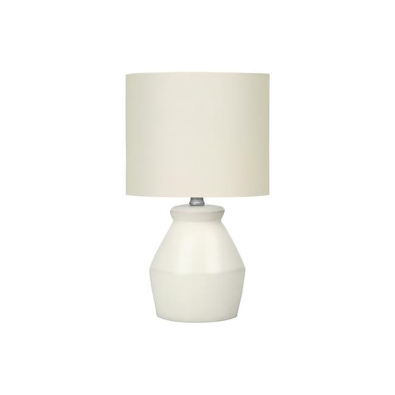 17 in. Ceramic Geometric Table Lamp with Cream Drum Shade, Cream