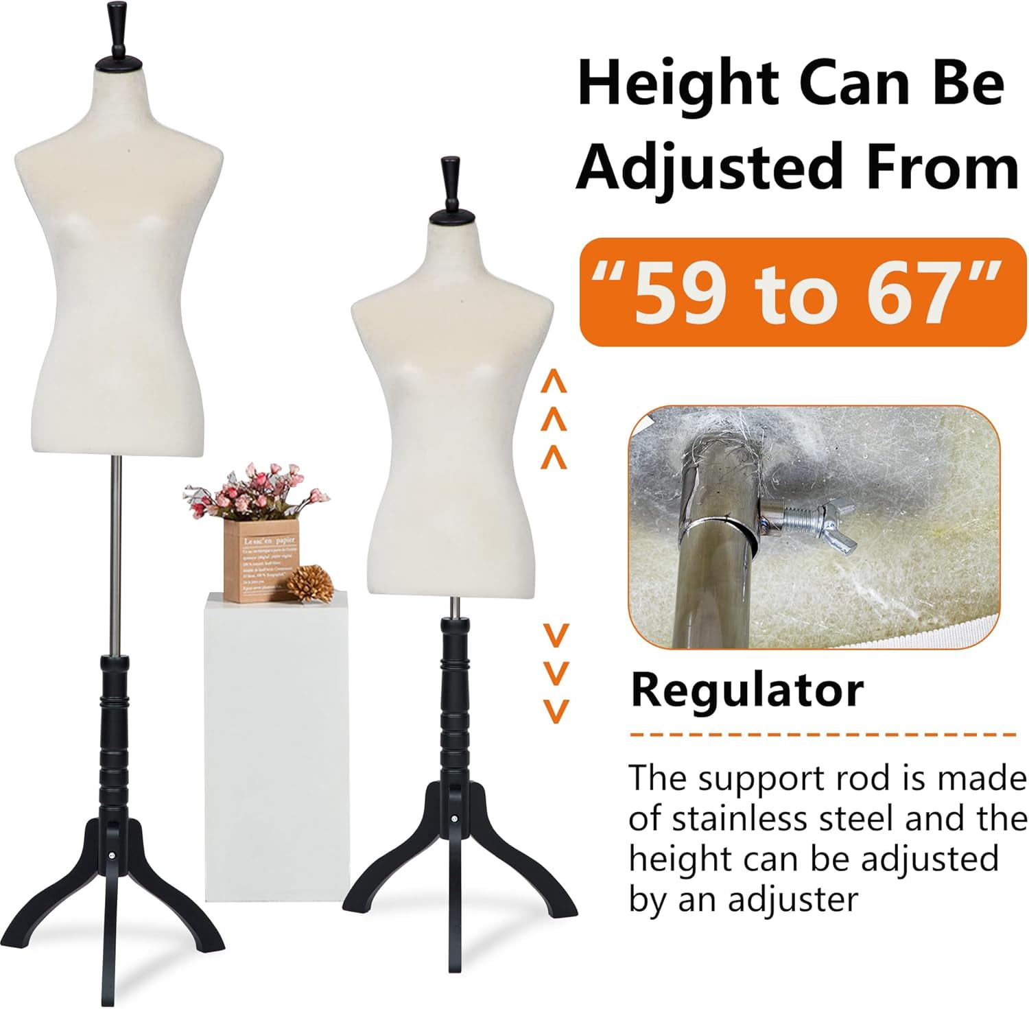 YRLLENSDAN 59-67 Inch Mannequin Body Dress Mannequin with Stand Height Adjustable Sewing Mannequin Female Mannequin Full Body Dress Forms Dress Form Mannequin for Sewing Mannequin Torso Female, Beige